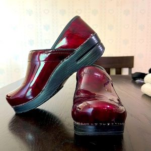 Dansko Professional Clogs. Berry Red Patent Leather